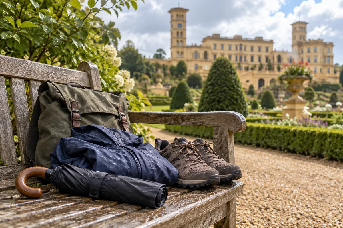 Comfortable footwear and weather protection for an Osborne visit